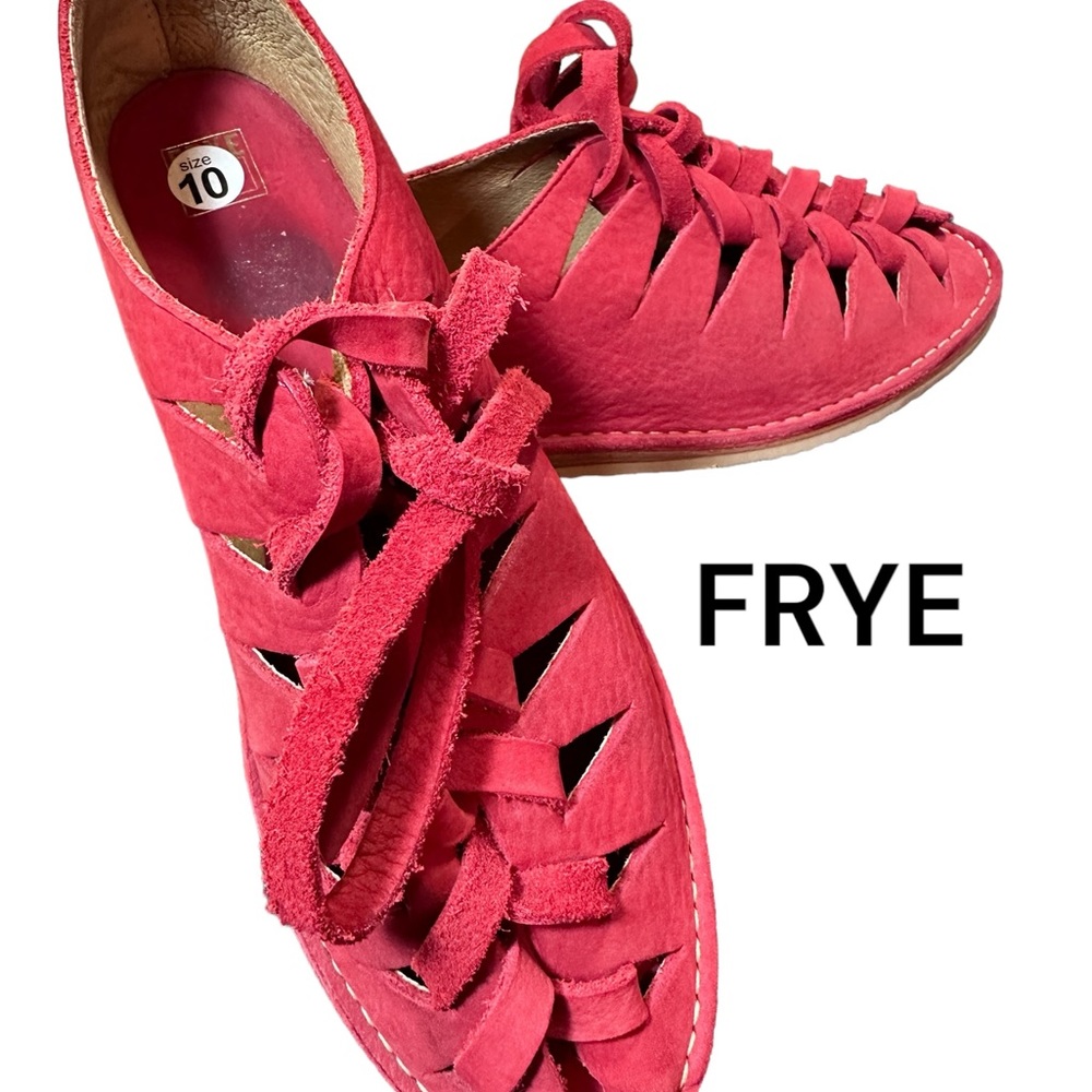 Frye Red Suede Woven Lace-Up Flats